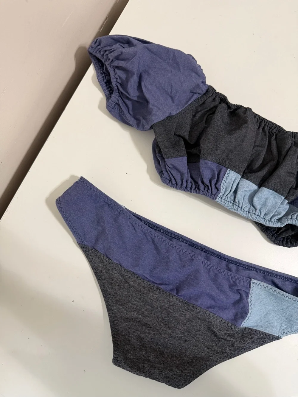 Lisa Marie Fernandez Bikini Set Women's XS Off Shoulder Color Block Blue Gray - Picture 12 of 13